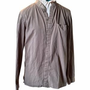 Helmut Lang Men’s Collarless Long Sleeve Button Down Shirt | Taupe | Size S